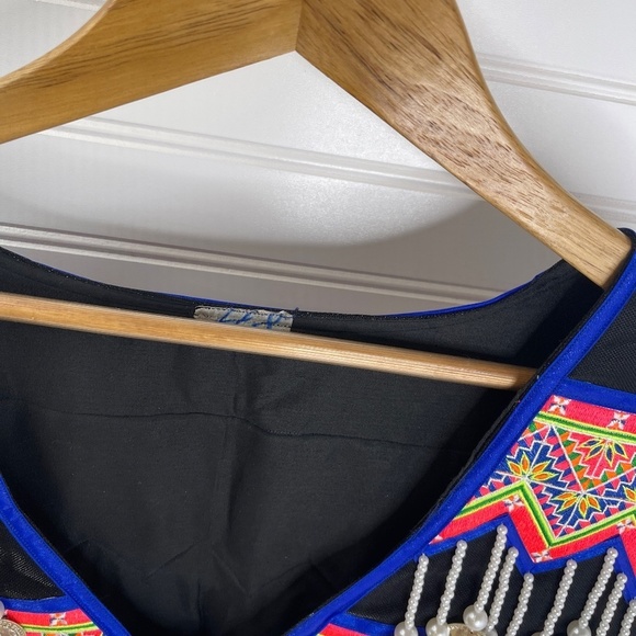 Blue Trim Hmong Men Nplai Coin Vest 48 - Picture 3 of 7